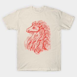 Side Profile of a Horse Head with Curly Hair Hand Drawn Illustration T-Shirt